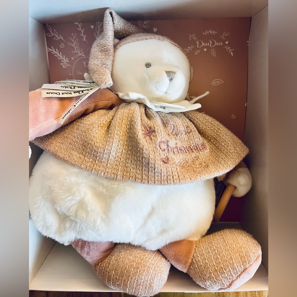 Doudou et Compagnie Dusty Pink and White First Christmas Plush Toy